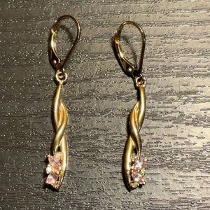 14” gold 3.8 grams infinity dangle earrings with diamond and pink gemstone